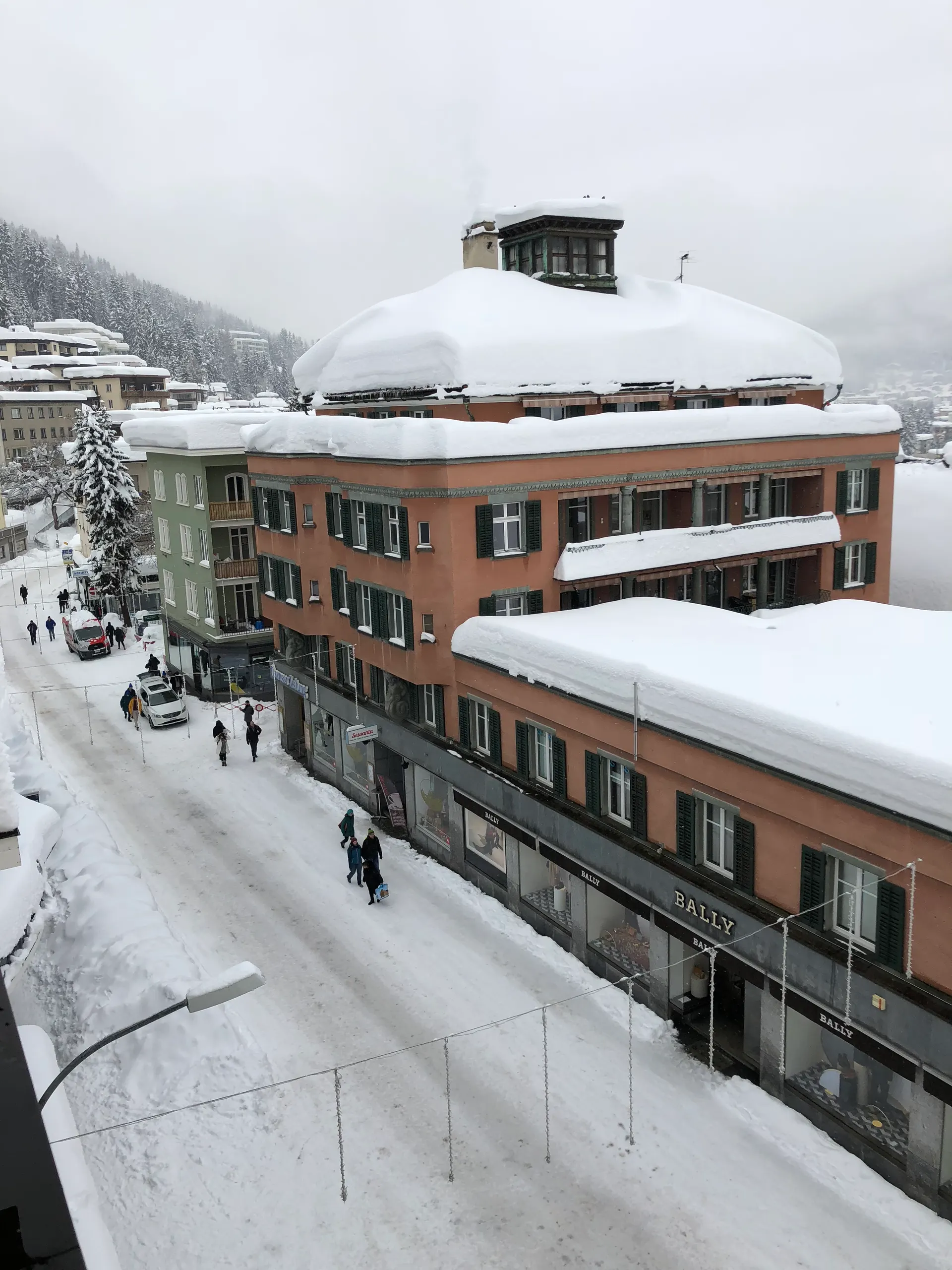 The valley showing Davos Platz, Davos Dorf and the road toward Klosters in winter