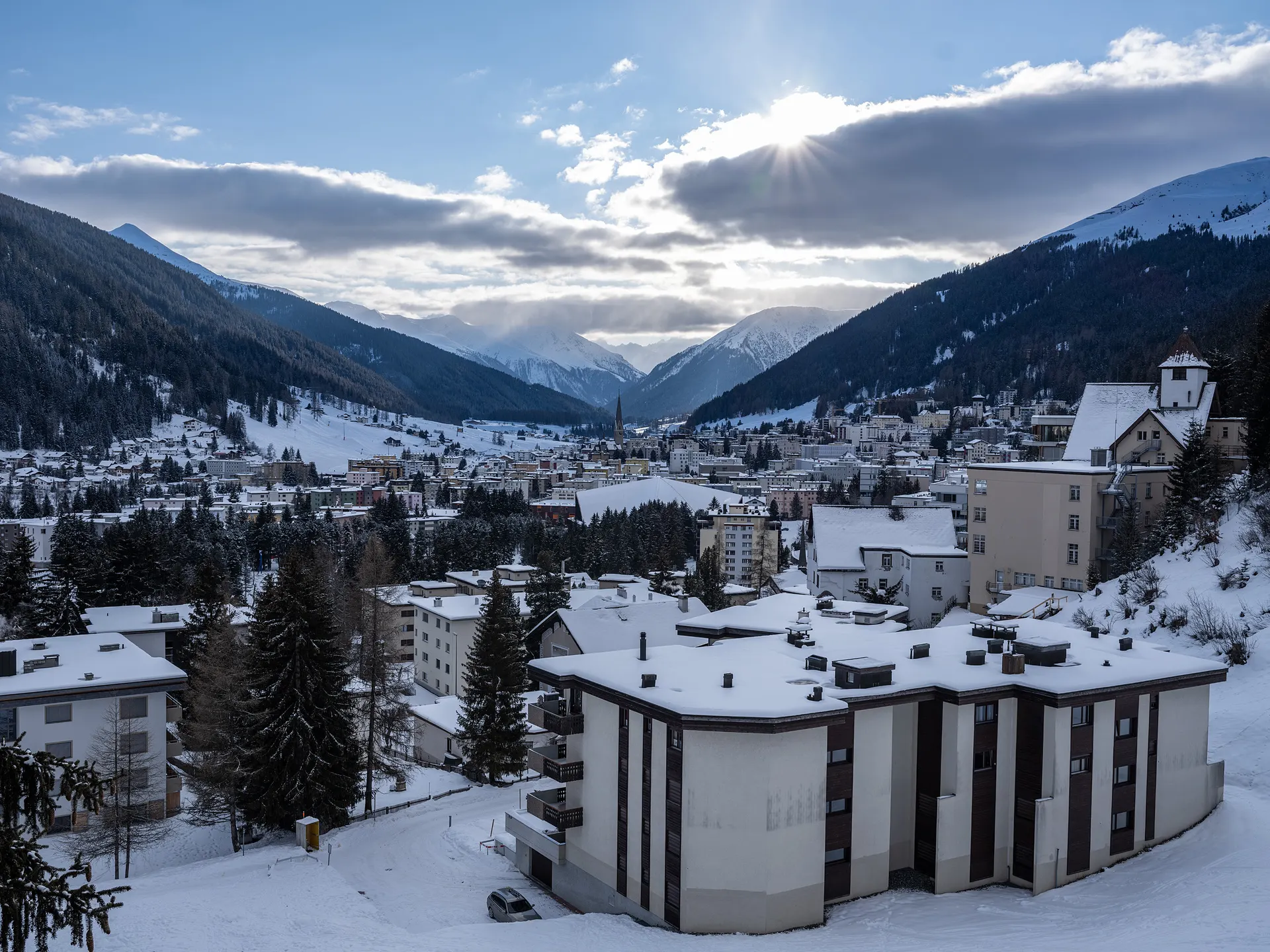 Icy pavement along a Davos street in winter